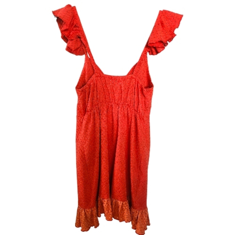 MINKPINK Laurel Tomato Red Eyelet Sleeveless V-neck Tie Front Mini Dress Size SM - Picture 10 of 16